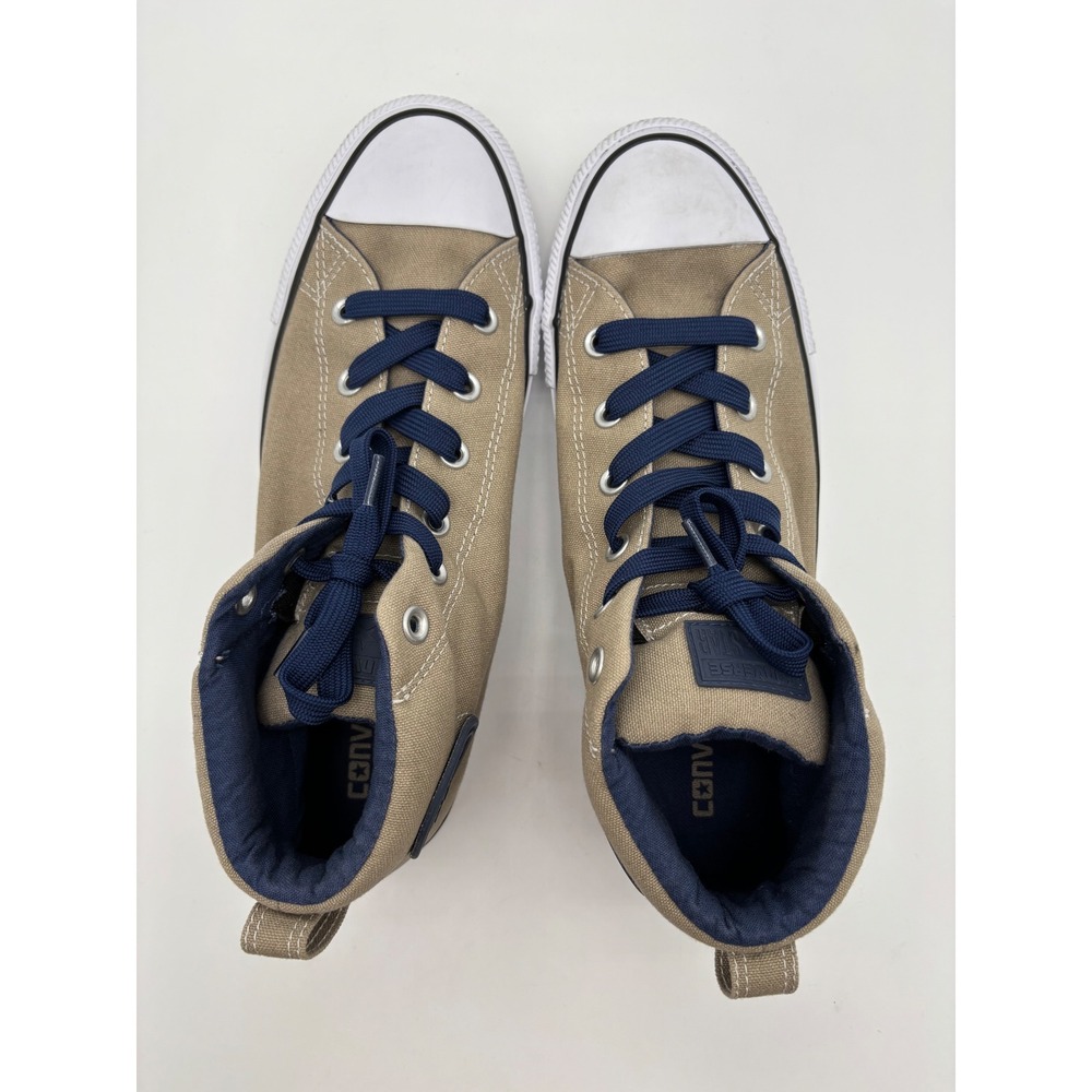 Converse High-Top Sneakers in Tan with Navy Accents - Picture 3 of 8